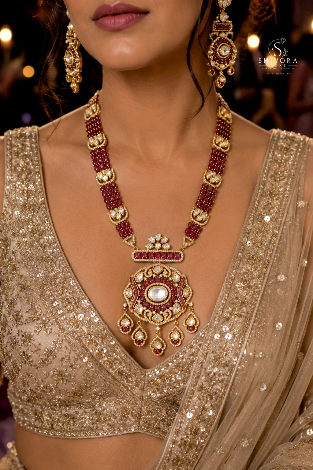 Shivora Luxe Premium AD Diamond Necklace Set for Women