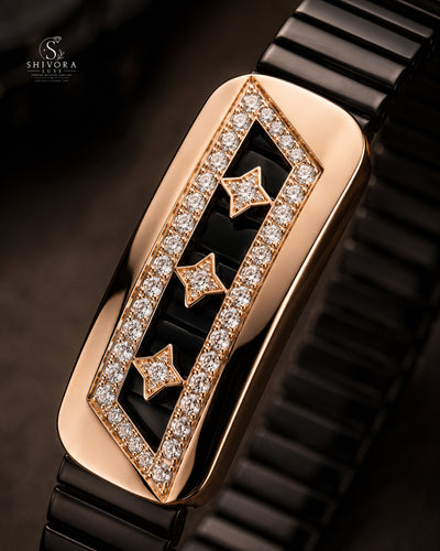 Men's 3 Star Black Belt Bracelet with Rose Gold Finish