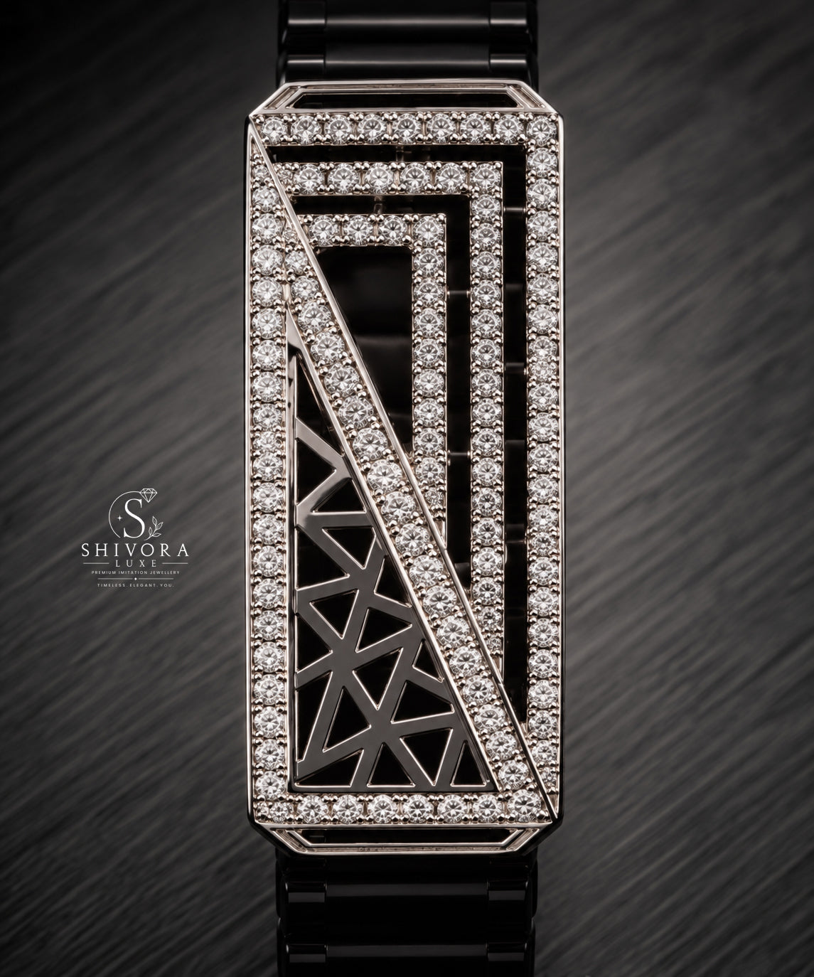 Men's Black Belt Silver Diamond Bracelet