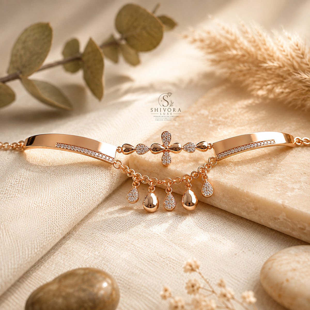 Rose Gold Floral Chram Bracelet