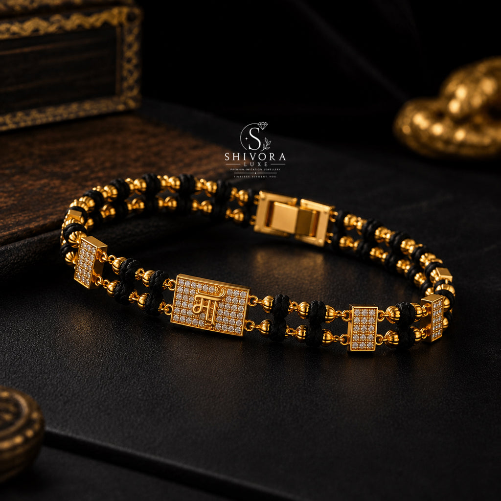 Maa CZ Black Bead Bracelet