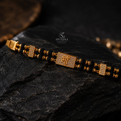 Maa CZ Black Bead Bracelet