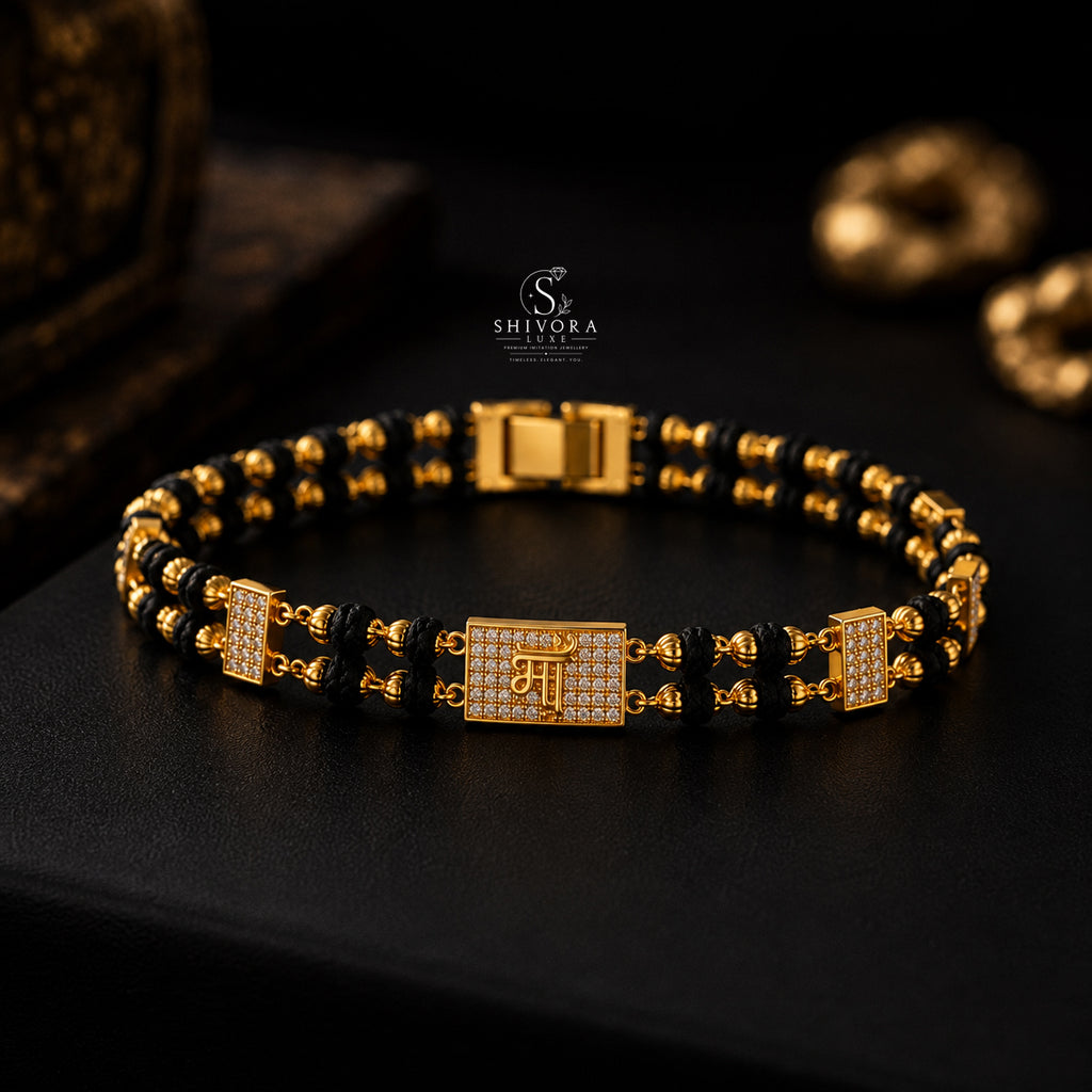 Maa CZ Black Bead Bracelet