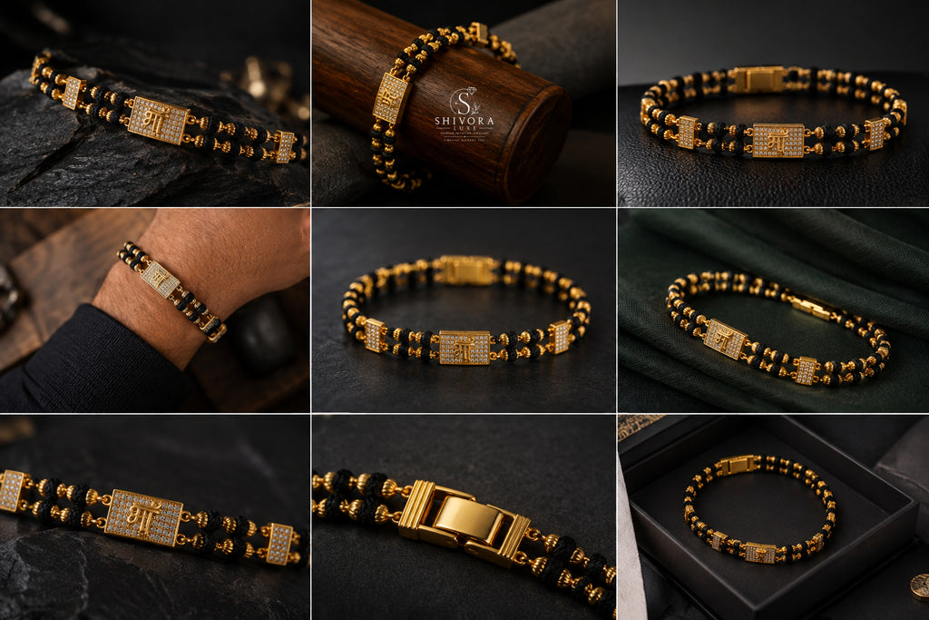 Maa CZ Black Bead Bracelet