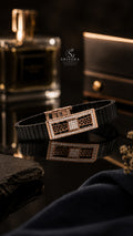 Classic Men's Black Belt Bracelet with Rose Gold Finish