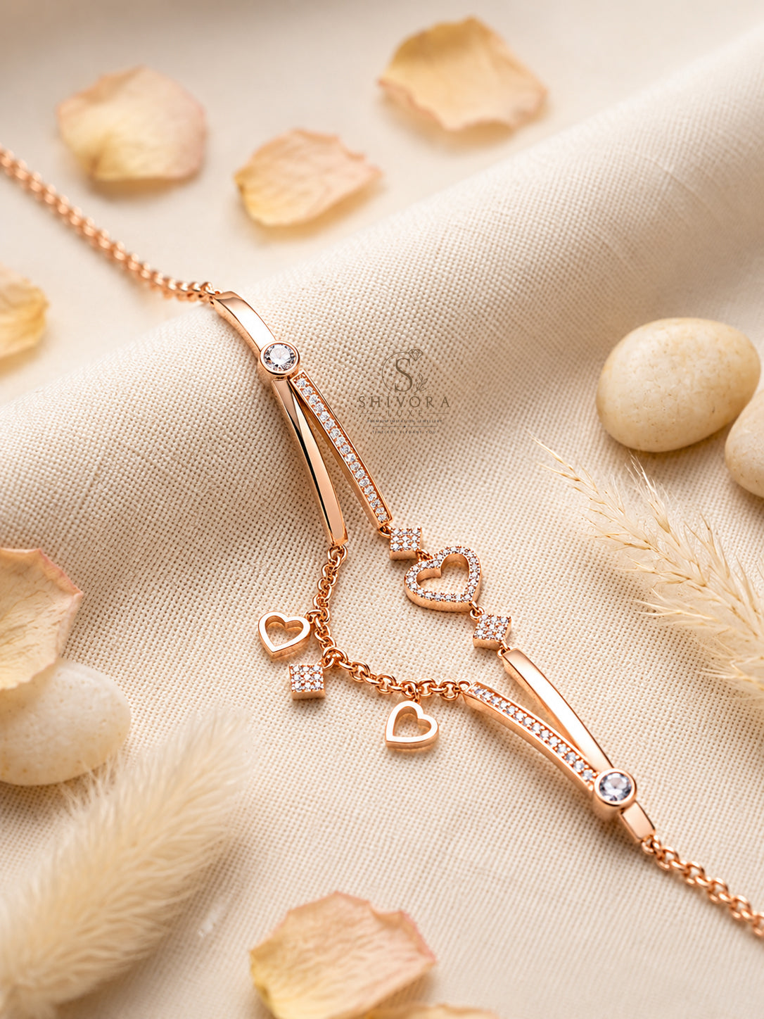 Rose Gold Heart Charm Bracelet