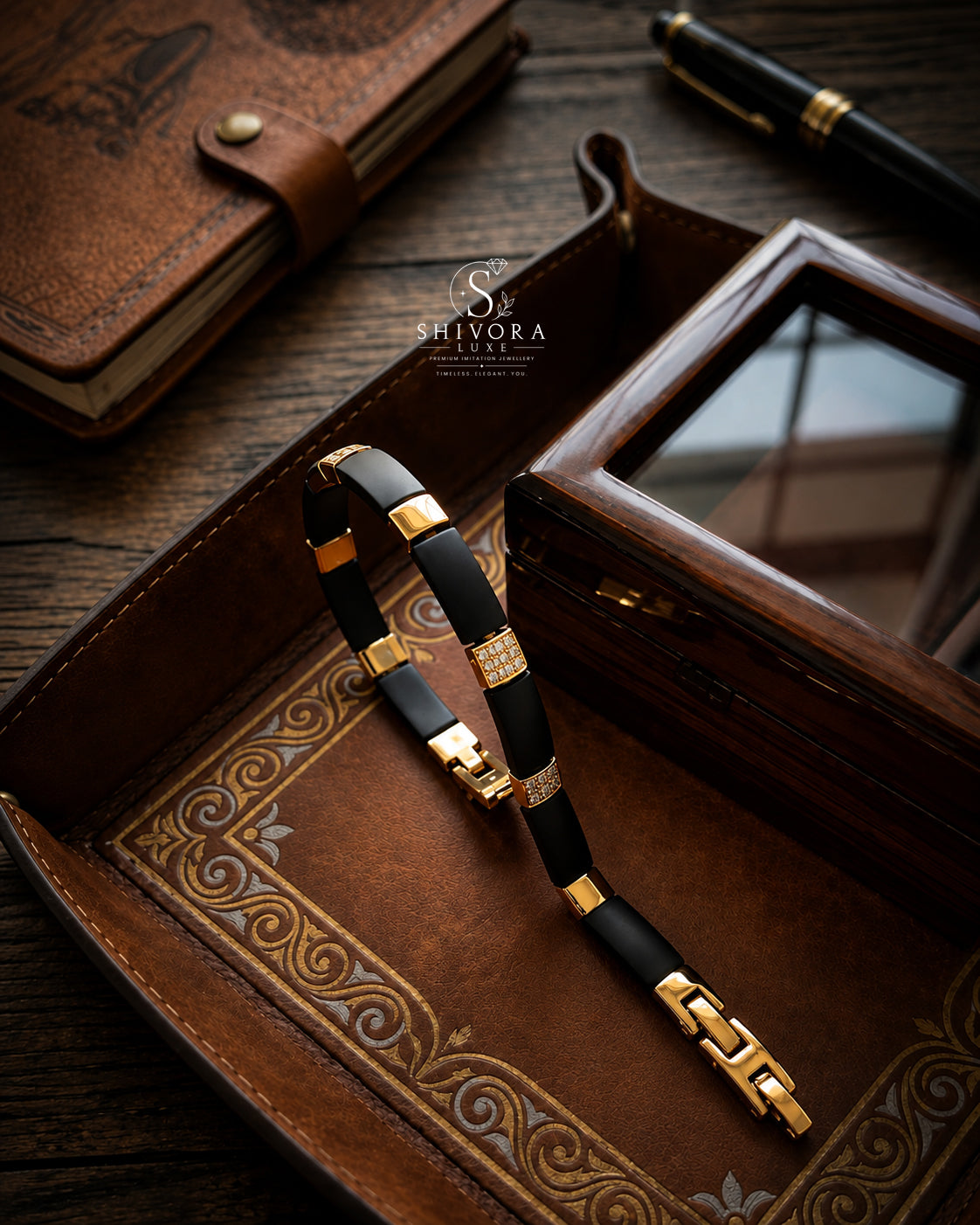Gold & Black Silicone Bracelet for Men