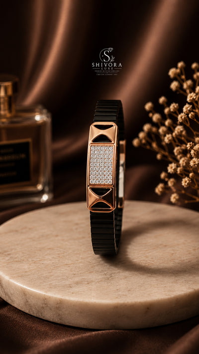 Reguler Men's Black Belt Bracelet with Rose Gold