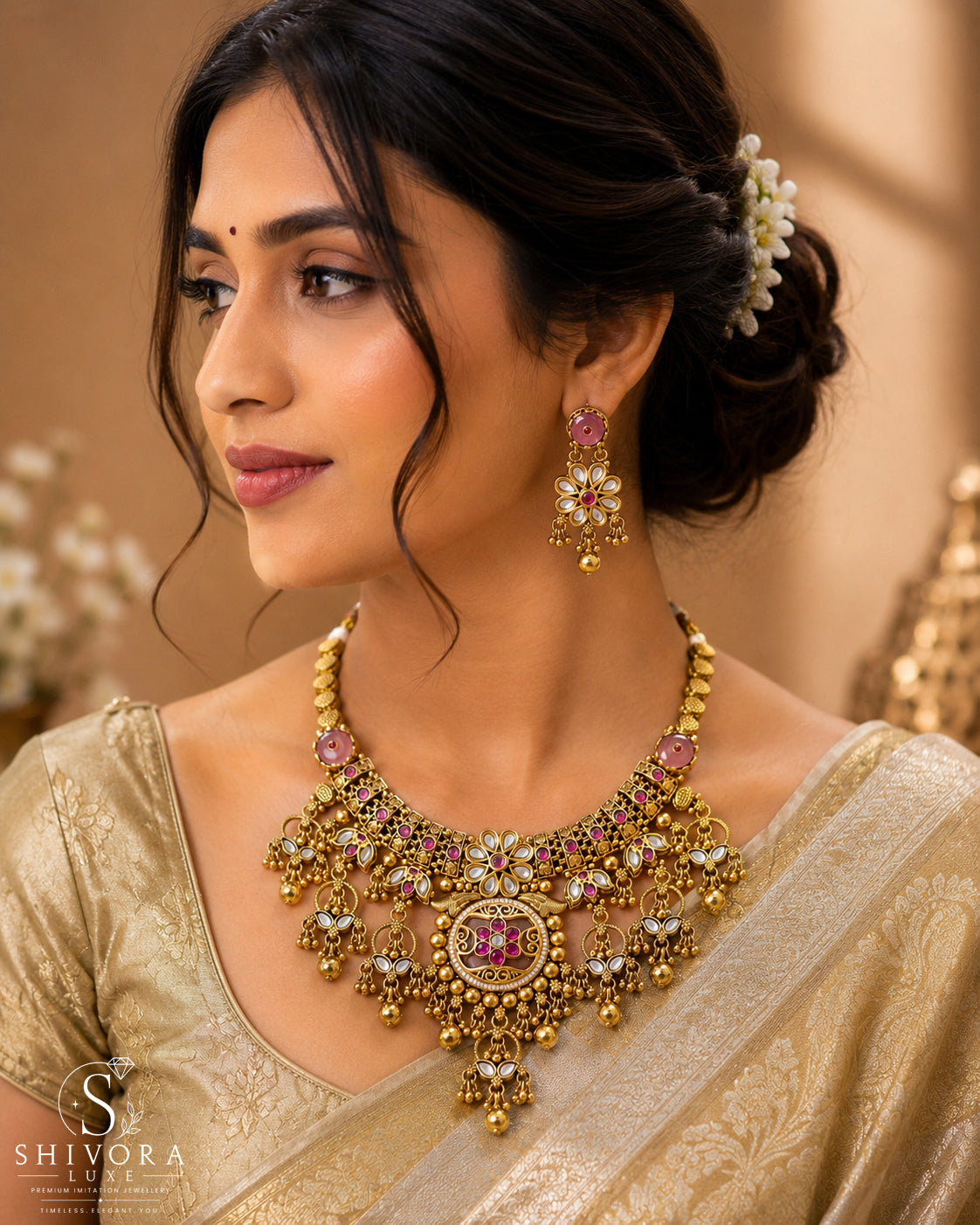 Shivora Premium Rajwadi Necklace Set,