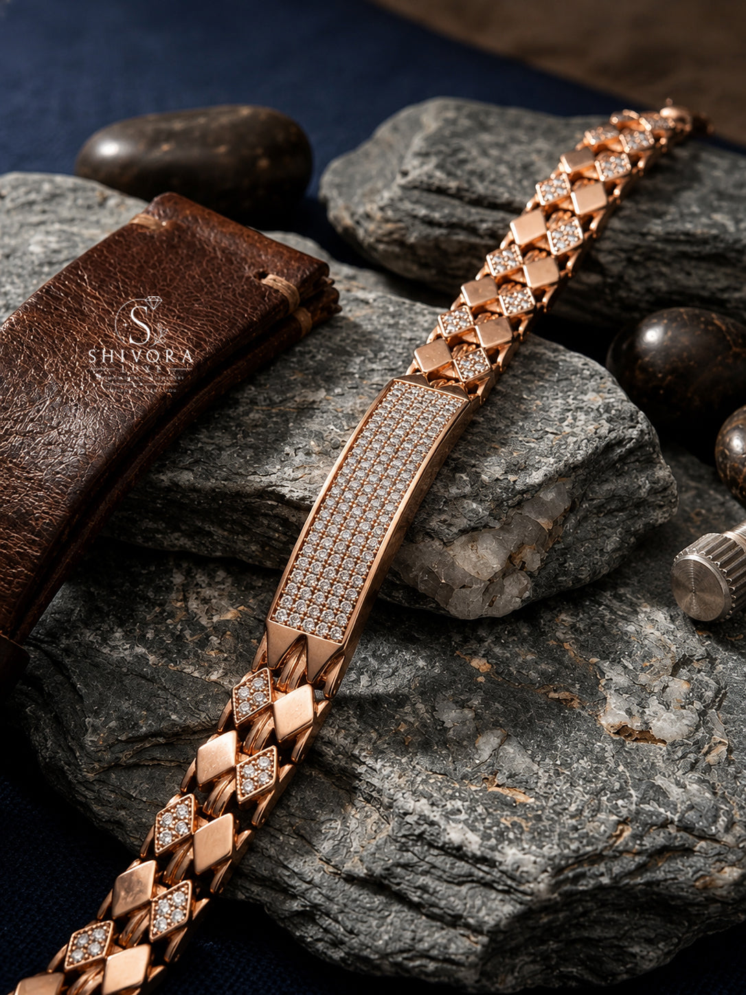 Rose Gold CZ Btacelet For Men