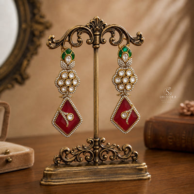Emerald Kundan Statement Drop Earrings
