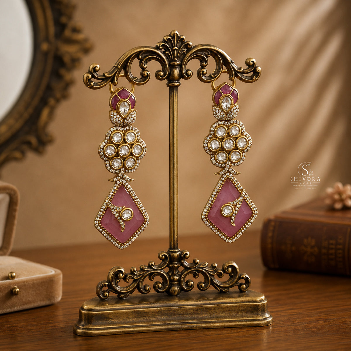 Emerald Kundan Statement Drop Earrings