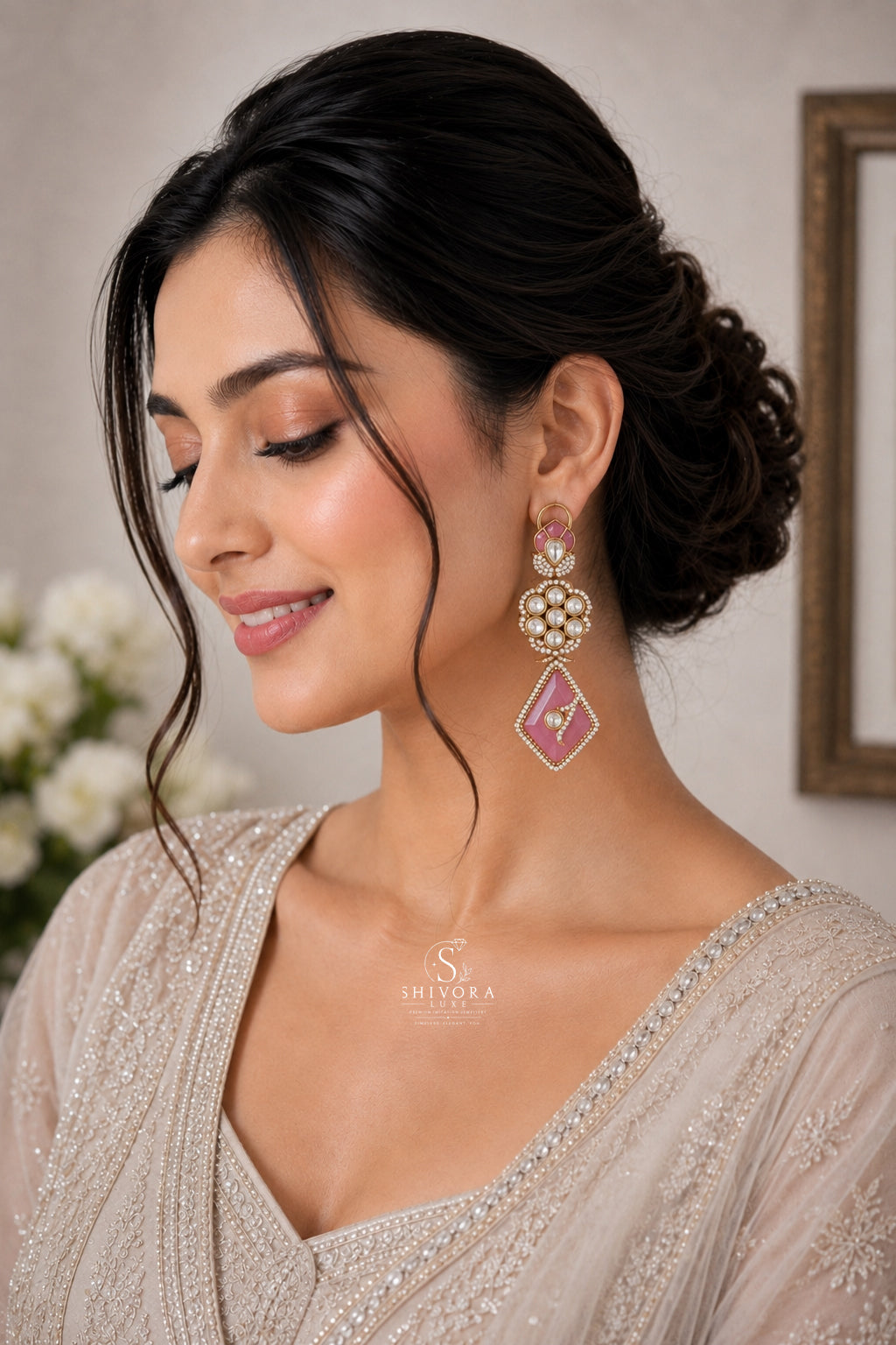 Emerald Kundan Statement Drop Earrings