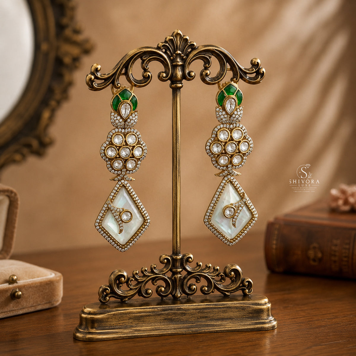 Emerald Kundan Statement Drop Earrings
