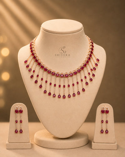 Ruby AD Diamond Necklace Set with Earrings