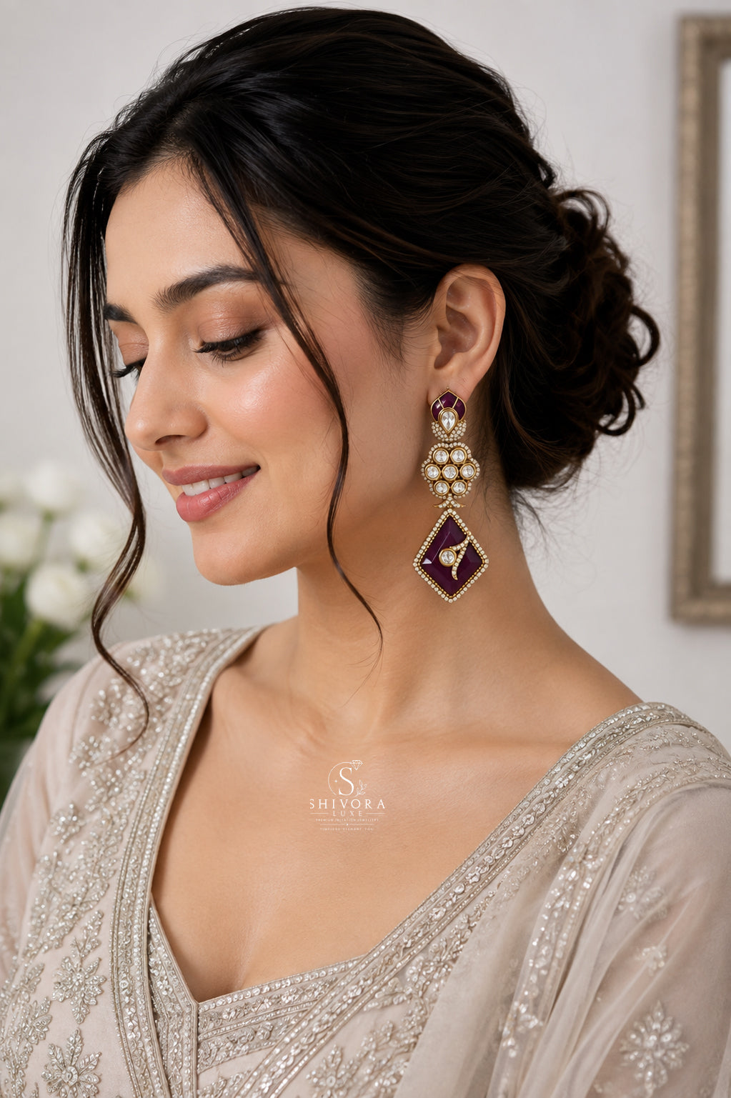 Emerald Kundan Statement Drop Earrings
