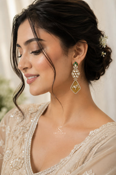 Emerald Kundan Statement Drop Earrings