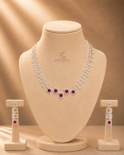Ruby Red Geometric Link Necklace Set