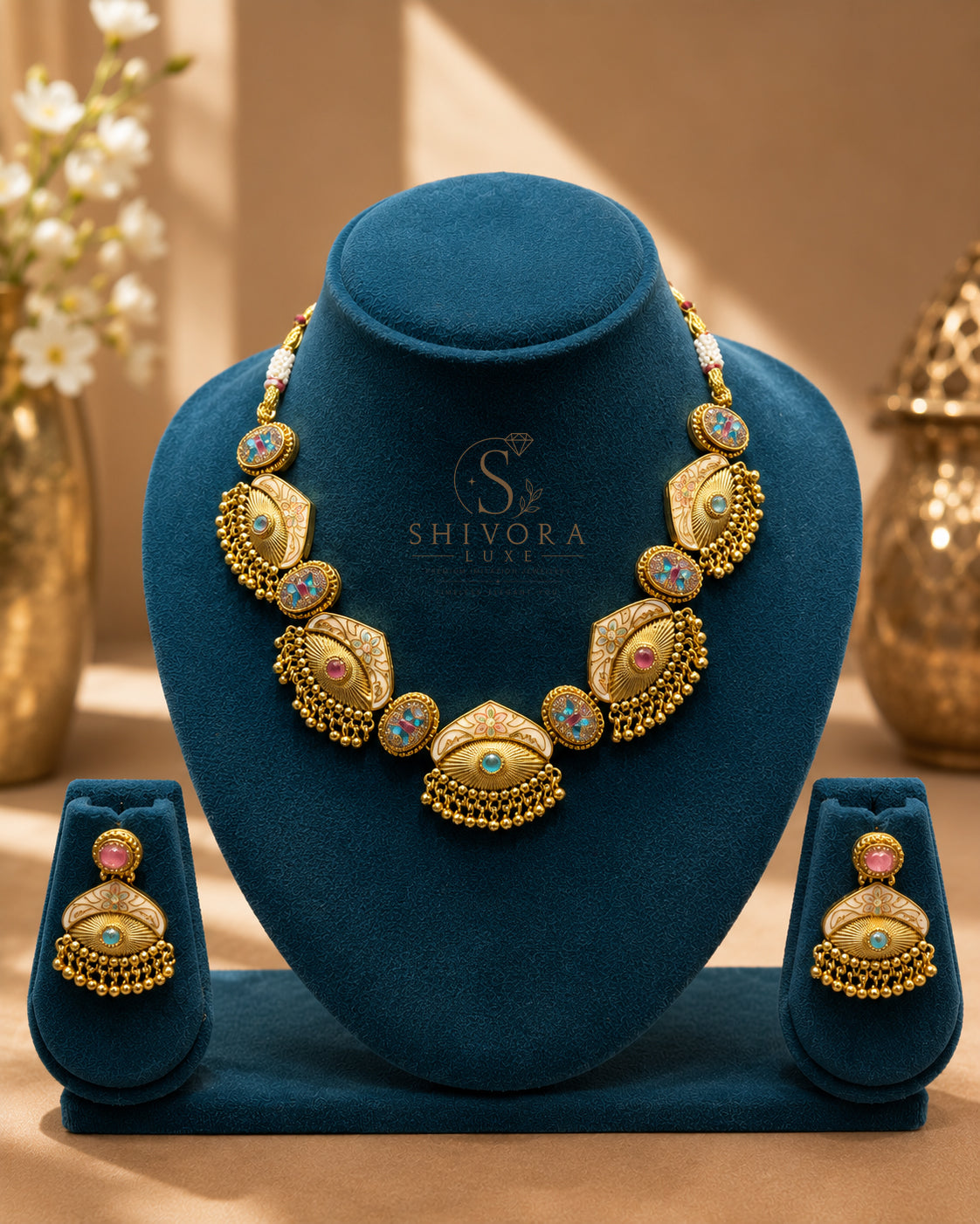 Shivora Premium Anti-Tarnish Necklace Set with Matching Earrings | Lightweight Designer Imitation Jewellery