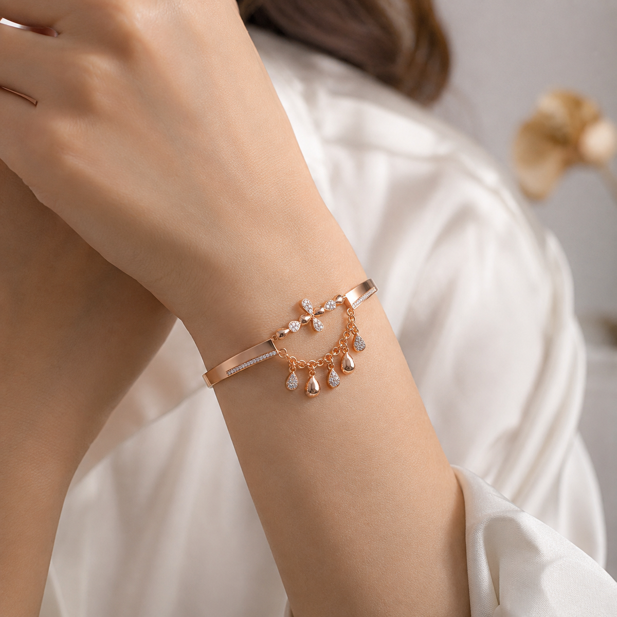 Rose Gold Floral Chram Bracelet