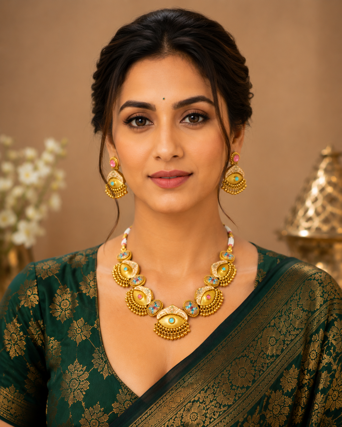 Shivora Premium Anti-Tarnish Necklace Set with Matching Earrings | Lightweight Designer Imitation Jewellery
