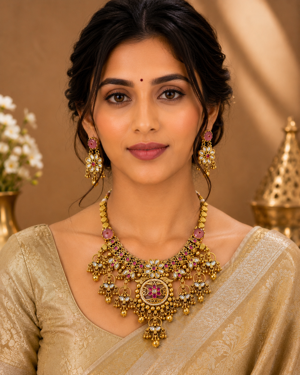 Shivora Premium Anti-Tarnish Necklace Set with Matching Earrings | Lightweight Designer Imitation Jewellery