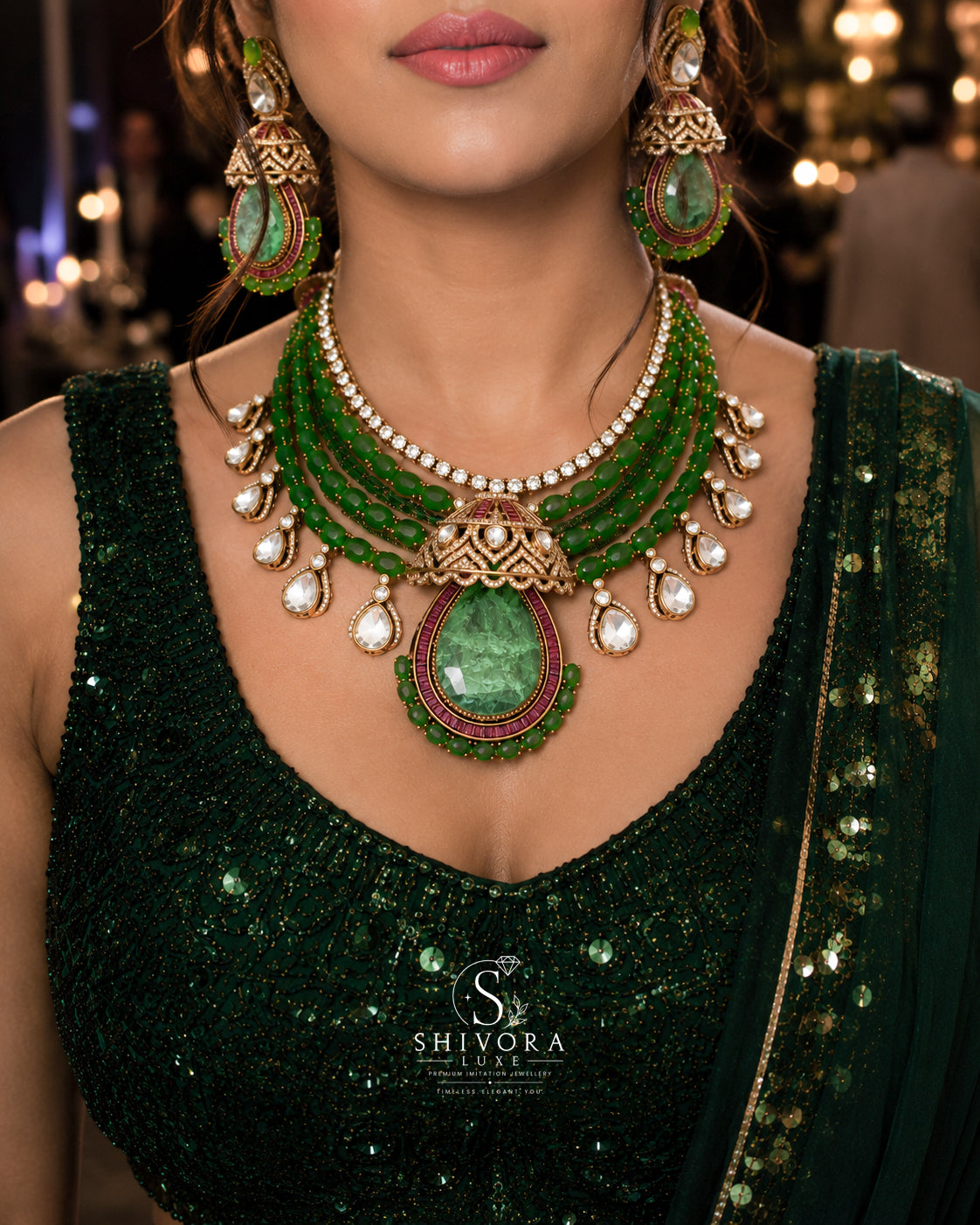 Shivora Luxe Premium AD Diamond Necklace Set for Women