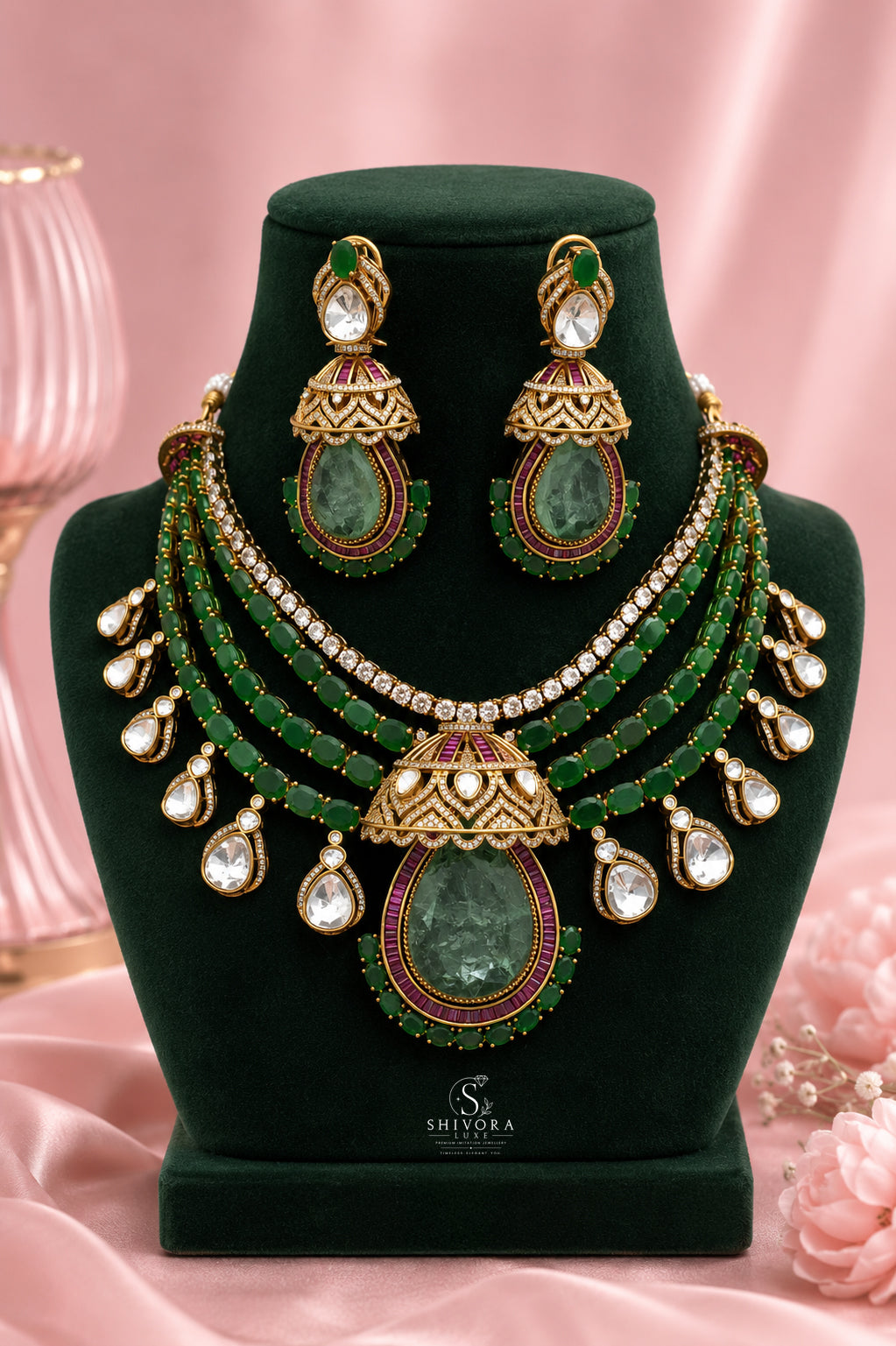 Shivora Luxe Premium AD Diamond Necklace Set for Women