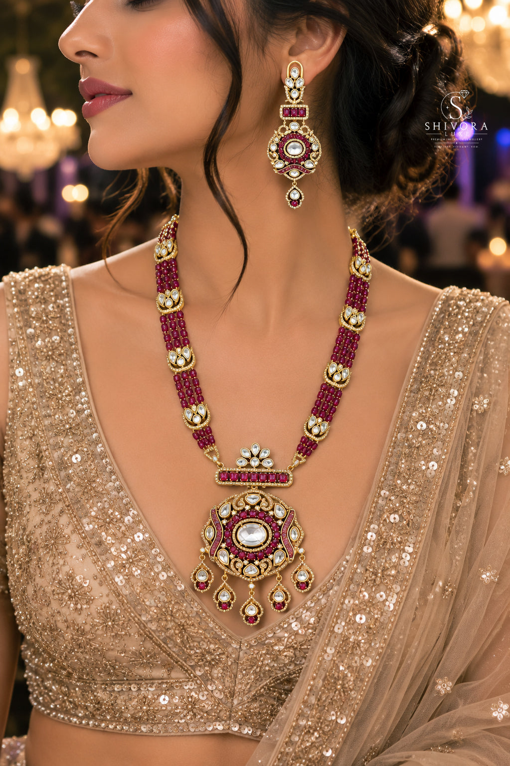 Shivora Luxe Premium AD Diamond Necklace Set for Women